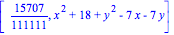 [15707/111111, x^2+18+y^2-7*x-7*y]